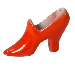 Vintage German Porcelain Miniature High Heel Shoe Figurine Orange Red Germany